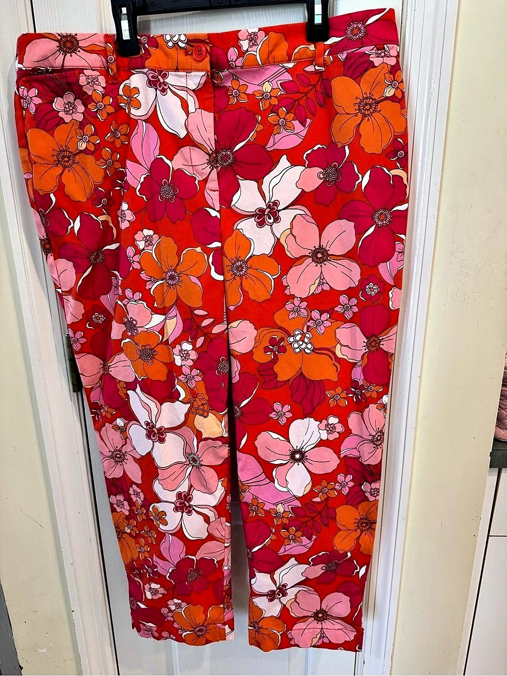 Talbots Perfect Crop Pant Floral Crop Pants Red & Pink Size 14